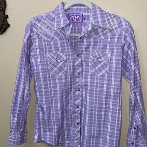 Cowgirl Hardware, purple, long sleeve button up western shirt, size XL